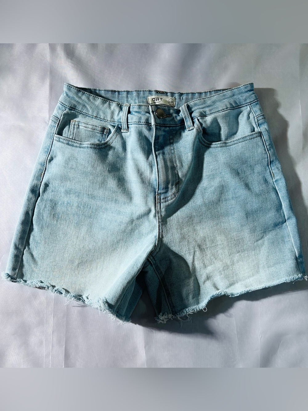 Light Blue High-Rise Frayed Hem Denim Shorts - Women